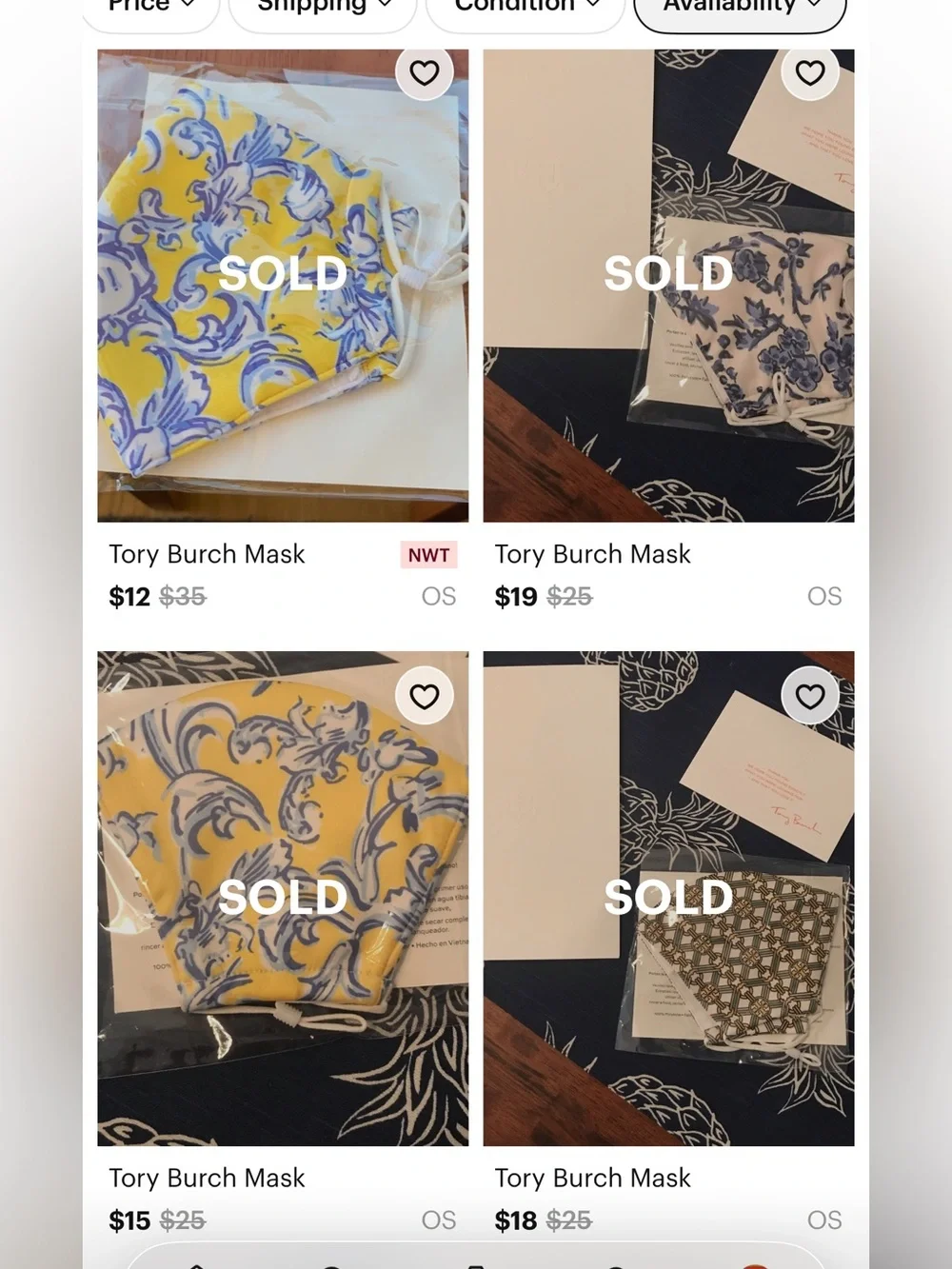 New Tory Burch Set of Two Fabric Adjustable Face Masks